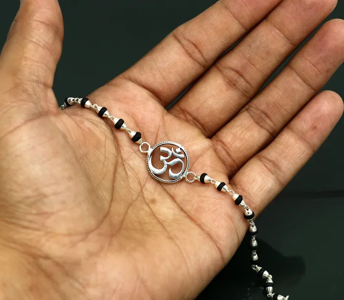 925 Sterling silver customized tulsi beaded AUM OM Rakhi or bracelet best gift for your brothers for special Rakshabandhan rk015 TRIBAL ORNAMENTS Bracelets 925 Sterling silver customized tulsi beaded AUM OM Rakhi or bracelet best gift for your brothers for special Rakshabandhan rk015 TRIBAL ORNAMENTS Bracelets