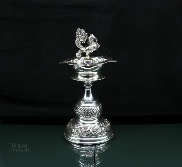 925 sterling silver handcrafted vintage work oil lamp or candle stand silver Deepak silver article puja utensils silver figurine su91 TRIBAL ORNAMENTS Rings