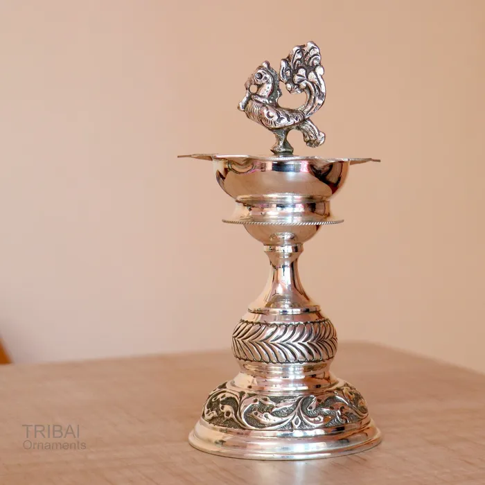 925 sterling silver handcrafted vintage work oil lamp or candle stand silver Deepak silver article puja utensils silver figurine su91 TRIBAL ORNAMENTS Rings