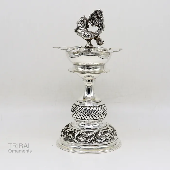 925 sterling silver handcrafted vintage work oil lamp or candle stand silver Deepak silver article puja utensils silver figurine su91 TRIBAL ORNAMENTS Rings