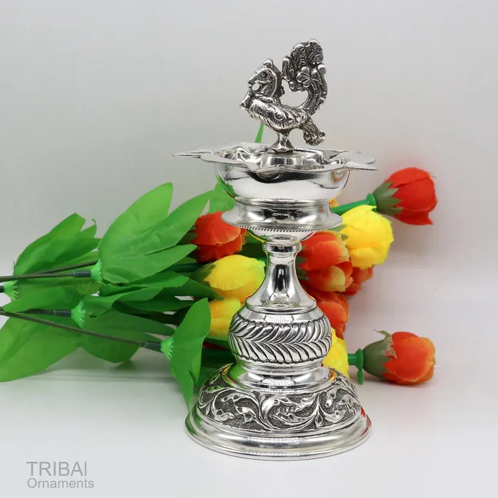925 sterling silver handcrafted vintage work oil lamp or candle stand silver Deepak silver article puja utensils silver figurine su91 TRIBAL ORNAMENTS Rings