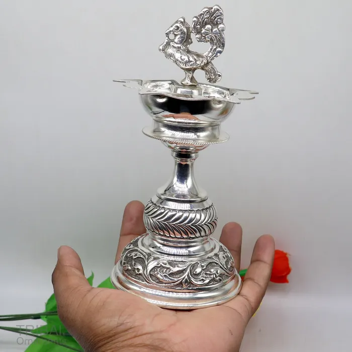 925 sterling silver handcrafted vintage work oil lamp or candle stand silver Deepak silver article puja utensils silver figurine su91 TRIBAL ORNAMENTS Rings