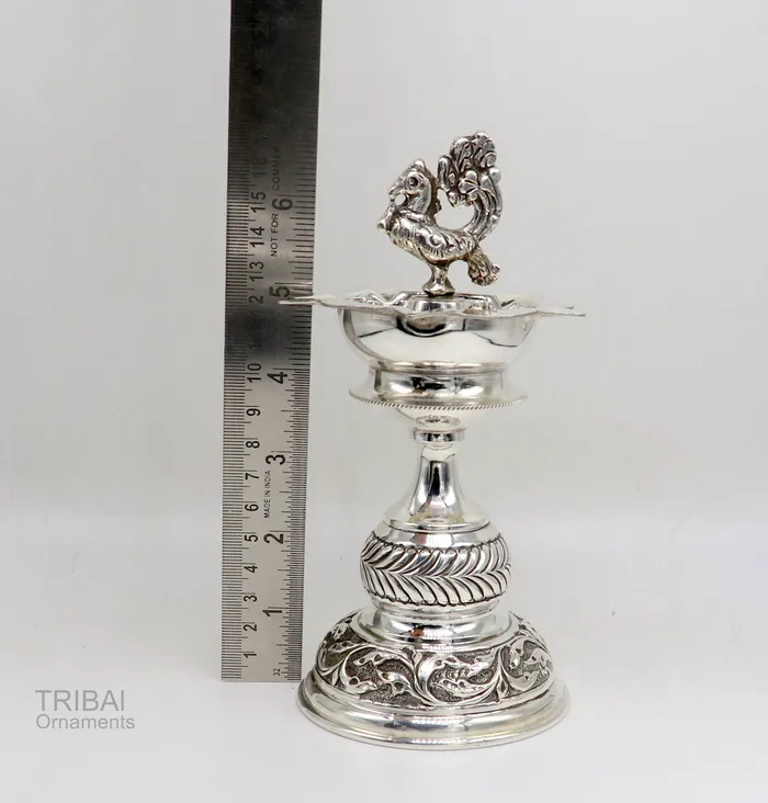925 sterling silver handcrafted vintage work oil lamp or candle stand silver Deepak silver article puja utensils silver figurine su91 TRIBAL ORNAMENTS Rings