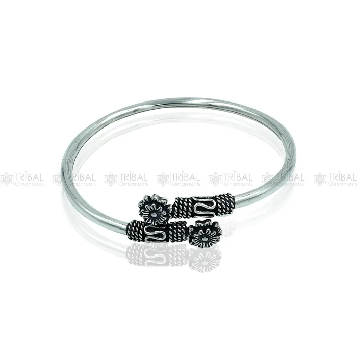 925 sterling silver handmade flower design stylish kada bangle bracelet tribal jewelry nsk881 TRIBAL ORNAMENTS Bracelets