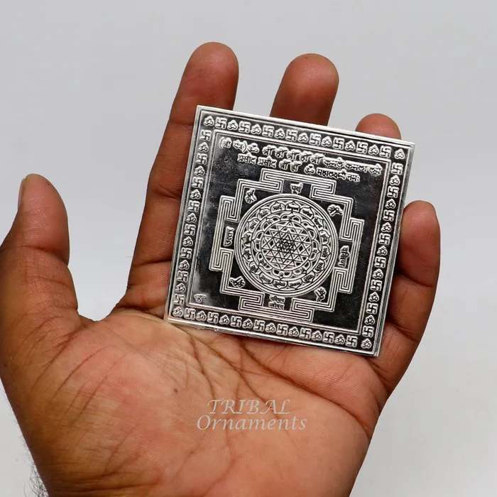 925 sterling silver handmade idol Shree kubera or shri Yantram holy divine yantram for wealth and prosperity puja article su882 TRIBAL ORNAMENTS Necklaces