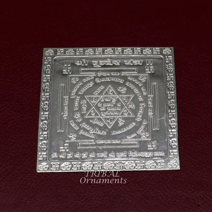 925 sterling silver handmade idol Shree kubera or shri Yantram holy divine yantram for wealth and prosperity puja article su882 TRIBAL ORNAMENTS Necklaces