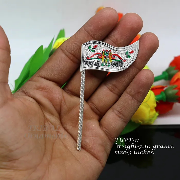 925 sterling silver handmade lork Khatu Shyam Dhwaja or flag silver jai shree shyam flag best way for gifting to idols or kriahna su1017 TRIBAL ORNAMENTS Necklaces