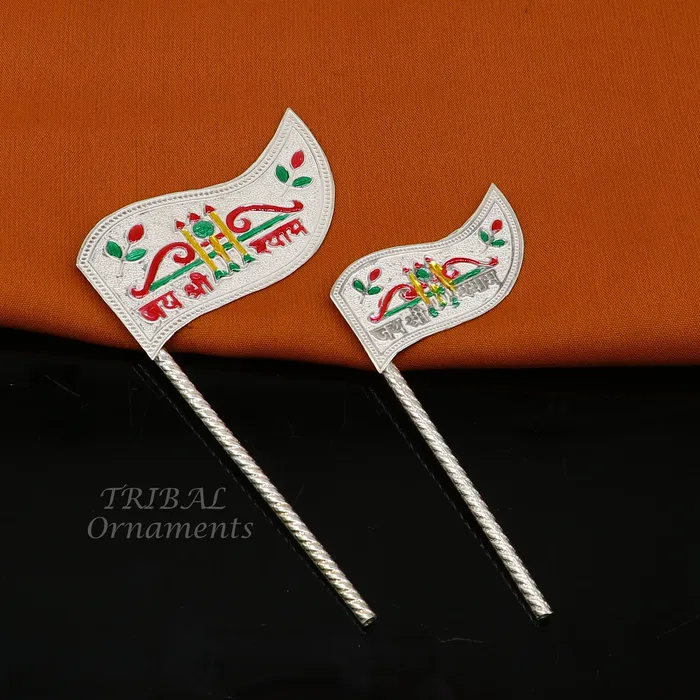 925 sterling silver handmade lork Khatu Shyam Dhwaja or flag silver jai shree shyam flag best way for gifting to idols or kriahna su1017 TRIBAL ORNAMENTS Necklaces