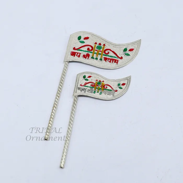 925 sterling silver handmade lork Khatu Shyam Dhwaja or flag silver jai shree shyam flag best way for gifting to idols or kriahna su1017 TRIBAL ORNAMENTS Necklaces