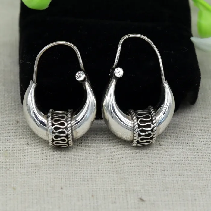 925 sterling silver handmade vintage antique design amazing design hoops earring bali customized earring gift tribal ethnic jewelry ske2 TRIBAL ORNAMENTS Earrings