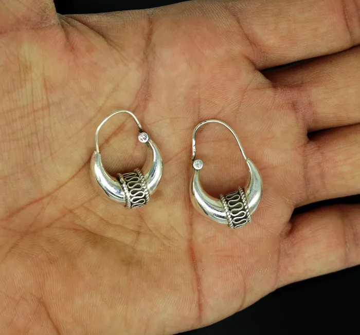 925 sterling silver handmade vintage antique design amazing design hoops earring bali customized earring gift tribal ethnic jewelry ske2 TRIBAL ORNAMENTS Earrings