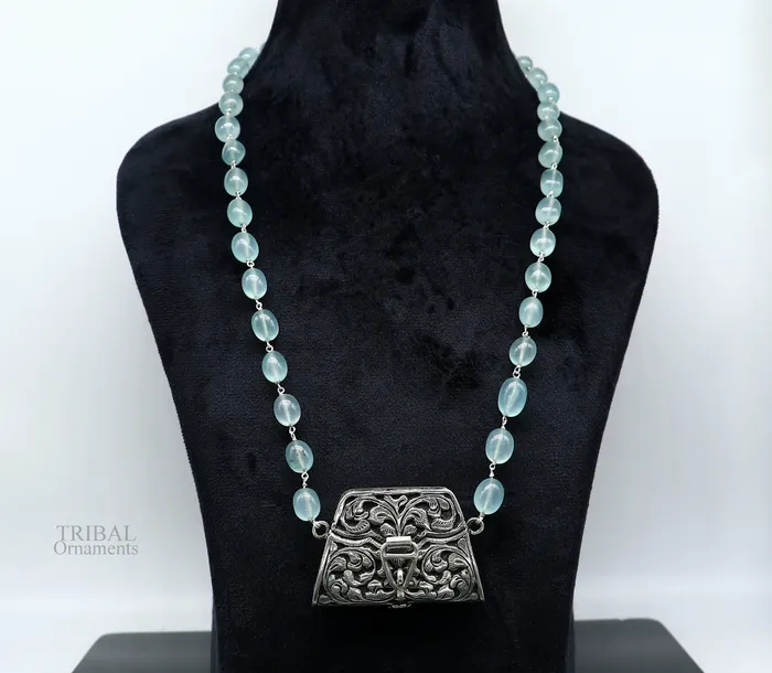 925 sterling silver handmade wallet style locket pendant with gorgeous quartz stone necklace best gifting container necklace set301 TRIBAL ORNAMENTS Necklaces
