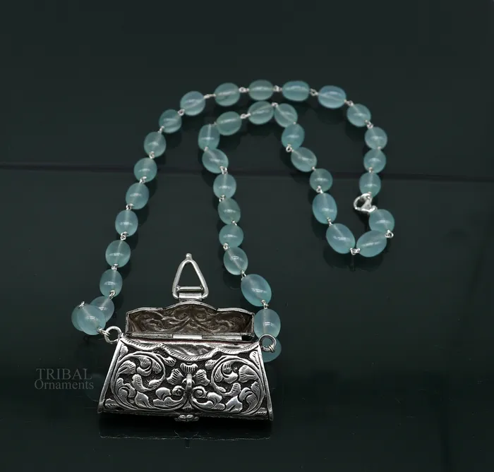 925 sterling silver handmade wallet style locket pendant with gorgeous quartz stone necklace best gifting container necklace set301 TRIBAL ORNAMENTS Necklaces