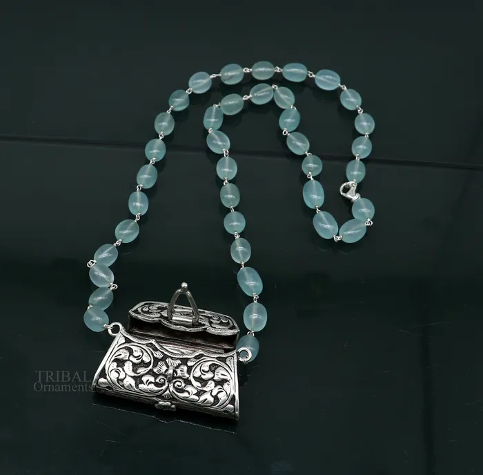 925 sterling silver handmade wallet style locket pendant with gorgeous quartz stone necklace best gifting container necklace set301 TRIBAL ORNAMENTS Necklaces