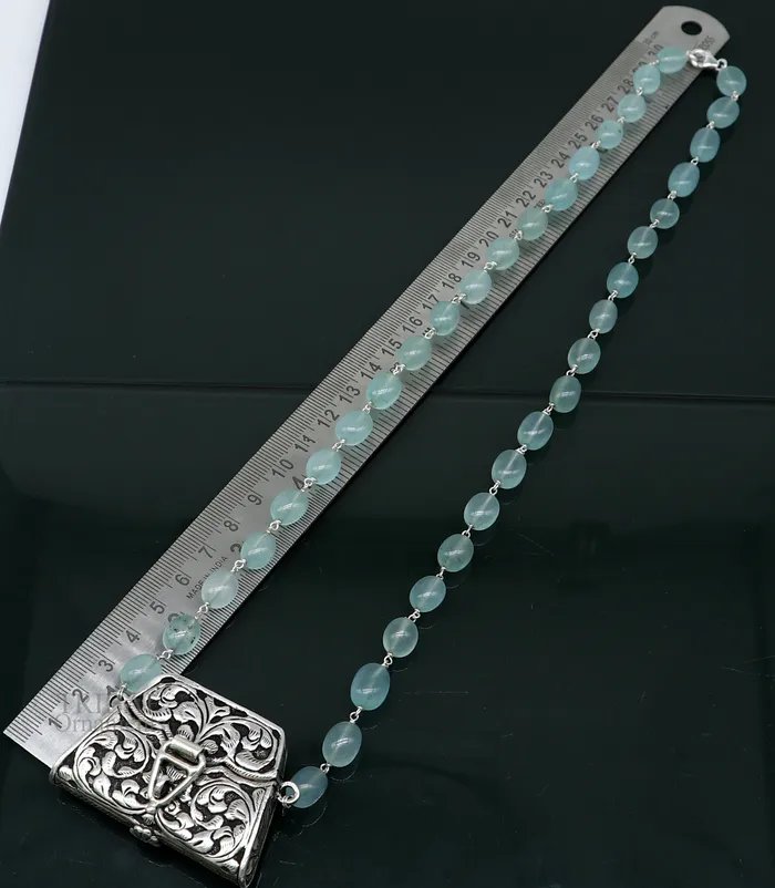 925 sterling silver handmade wallet style locket pendant with gorgeous quartz stone necklace best gifting container necklace set301 TRIBAL ORNAMENTS Necklaces