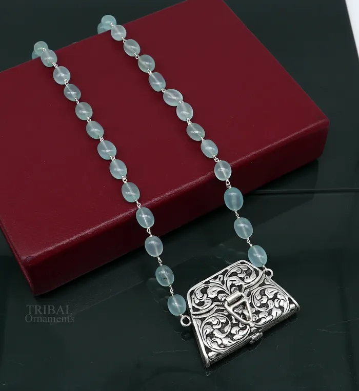 925 sterling silver handmade wallet style locket pendant with gorgeous quartz stone necklace best gifting container necklace set301 TRIBAL ORNAMENTS Necklaces