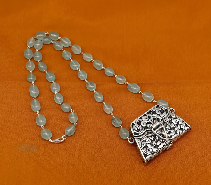 925 sterling silver handmade wallet style locket pendant with gorgeous quartz stone necklace best gifting container necklace set301 TRIBAL ORNAMENTS Necklaces