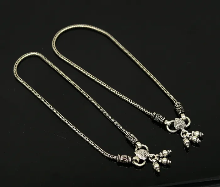 925 Sterling silver handmade wheat chain ankle bracelet vintage oxidized charm anklets tribal belly dance customized jewelry nank456 TRIBAL ORNAMENTS Bracelets