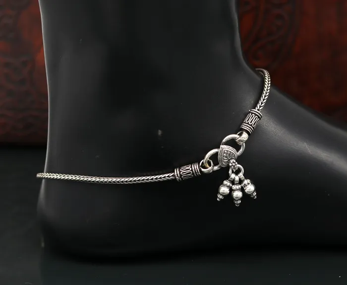 925 Sterling silver handmade wheat chain ankle bracelet vintage oxidized charm anklets tribal belly dance customized jewelry nank456 TRIBAL ORNAMENTS Bracelets
