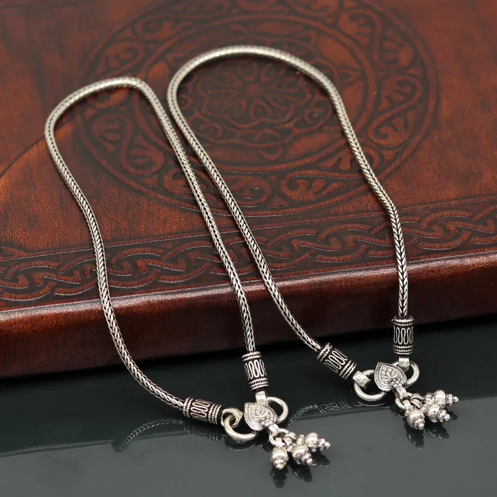925 Sterling silver handmade wheat chain ankle bracelet vintage oxidized charm anklets tribal belly dance customized jewelry nank456 TRIBAL ORNAMENTS Bracelets
