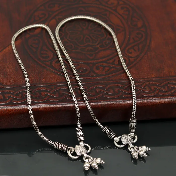 925 Sterling silver handmade wheat chain ankle bracelet vintage oxidized charm anklets tribal belly dance customized jewelry nank456 TRIBAL ORNAMENTS Bracelets