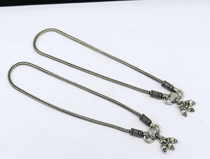 925 Sterling silver handmade wheat chain ankle bracelet vintage oxidized charm anklets tribal belly dance customized jewelry nank456 TRIBAL ORNAMENTS Bracelets