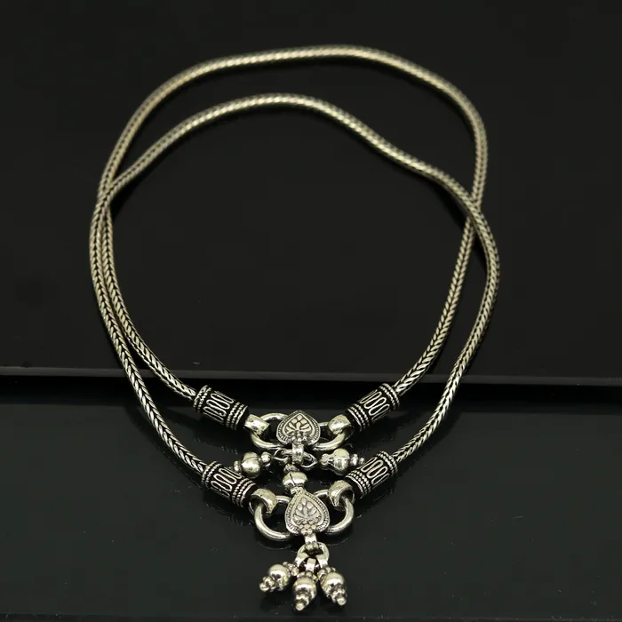 925 Sterling silver handmade wheat chain ankle bracelet vintage oxidized charm anklets tribal belly dance customized jewelry nank456 TRIBAL ORNAMENTS Bracelets