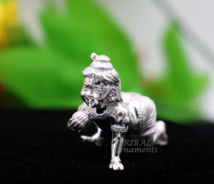 925 Sterling silver Idol Krishna Bal Gopala crawling Krishna statue figurine child krishna laddu gopala sculpture silver article art582 TRIBAL ORNAMENTS Rings