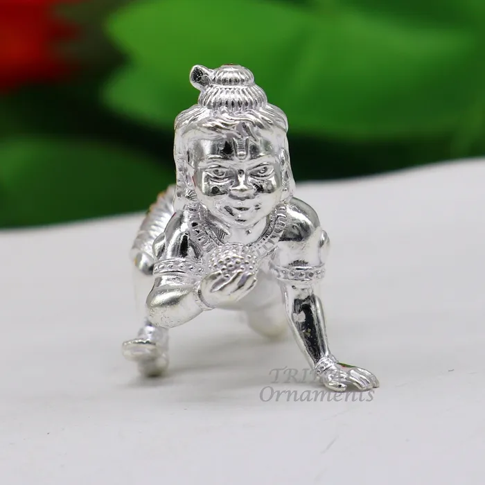 925 Sterling silver Idol Krishna Bal Gopala crawling Krishna statue figurine child krishna laddu gopala sculpture silver article art582 TRIBAL ORNAMENTS Rings