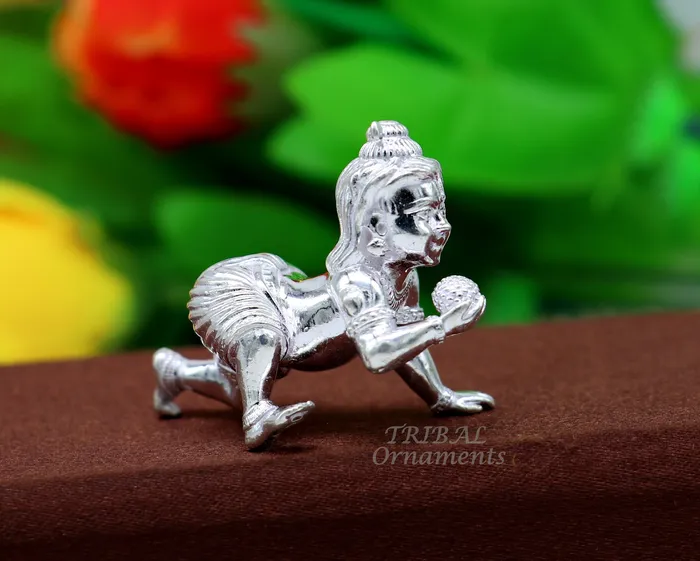 925 Sterling silver Idol Krishna Bal Gopala crawling Krishna statue figurine child krishna laddu gopala sculpture silver article art582 TRIBAL ORNAMENTS Rings