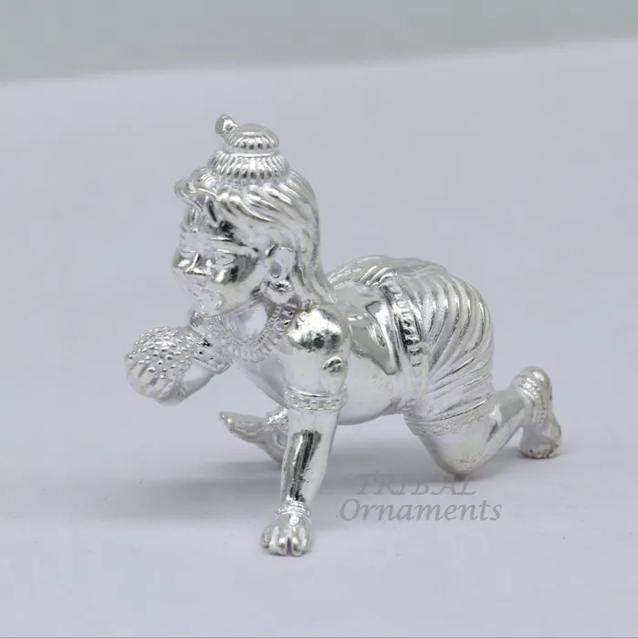 925 Sterling silver Idol Krishna Bal Gopala crawling Krishna statue figurine child krishna laddu gopala sculpture silver article art582 TRIBAL ORNAMENTS Rings