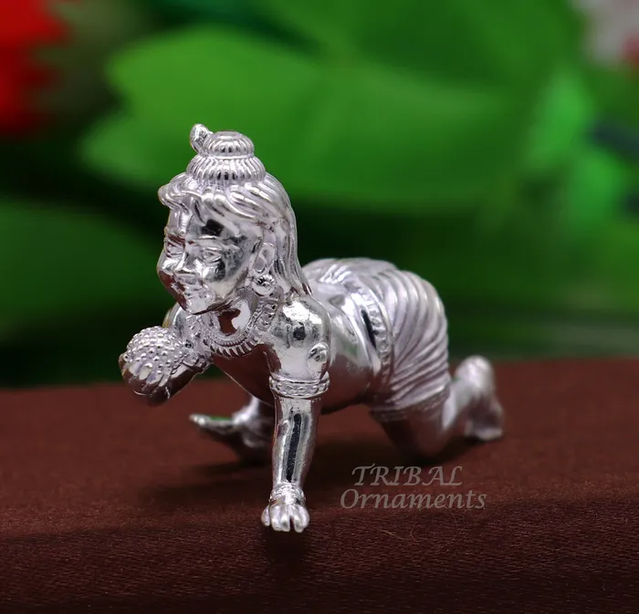 925 Sterling silver Idol Krishna Bal Gopala crawling Krishna statue figurine child krishna laddu gopala sculpture silver article art582 TRIBAL ORNAMENTS Rings