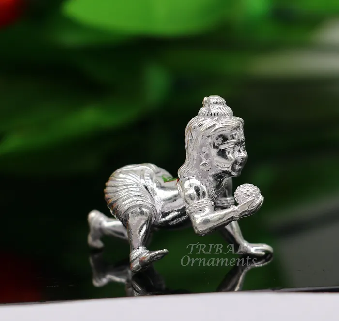 925 Sterling silver Idol Krishna Bal Gopala crawling Krishna statue figurine child krishna laddu gopala sculpture silver article art582 TRIBAL ORNAMENTS Rings