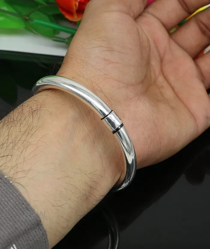 925 sterling silver plain shiny bright bangle bracelet kada excellent personalized gifting stylish fancy bangle mens or girls ba136 TRIBAL ORNAMENTS Bracelets