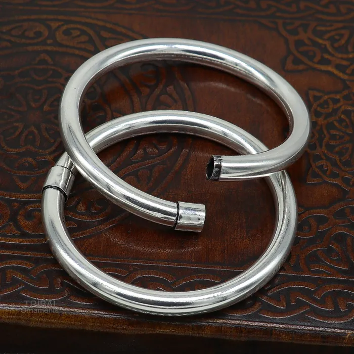 925 sterling silver plain shiny bright bangle bracelet kada excellent personalized gifting stylish fancy bangle mens or girls ba136 TRIBAL ORNAMENTS Bracelets