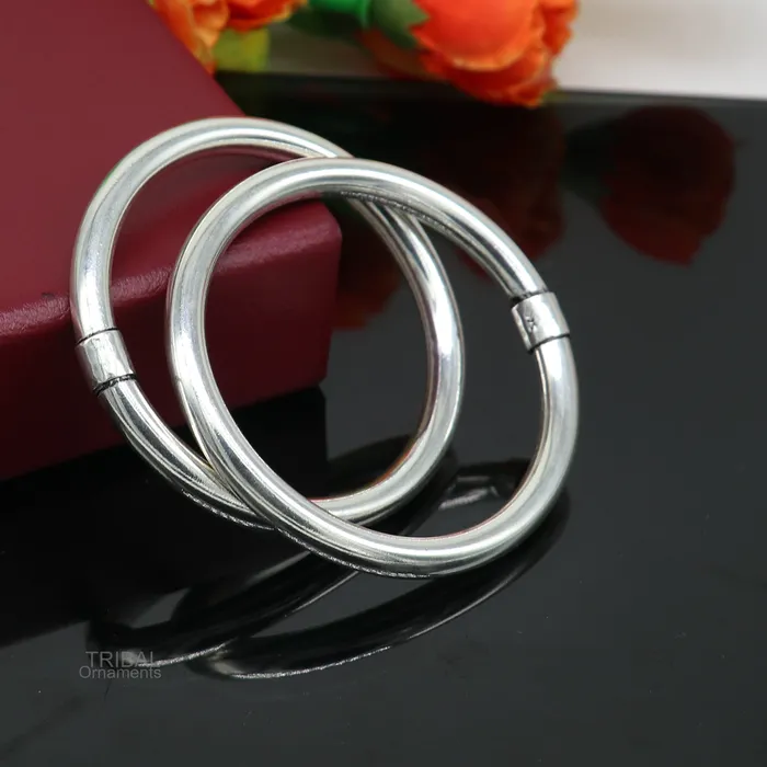 925 sterling silver plain shiny bright bangle bracelet kada excellent personalized gifting stylish fancy bangle mens or girls ba136 TRIBAL ORNAMENTS Bracelets