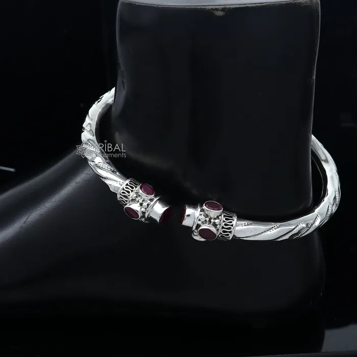 925 sterling silver stylish design ankle kada ankle bangle bracelet with gorgeous red stone nsfk121 TRIBAL ORNAMENTS Bracelets