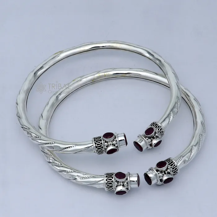 925 sterling silver stylish design ankle kada ankle bangle bracelet with gorgeous red stone nsfk121 TRIBAL ORNAMENTS Bracelets