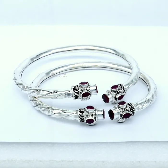 925 sterling silver stylish design ankle kada ankle bangle bracelet with gorgeous red stone nsfk121 TRIBAL ORNAMENTS Bracelets