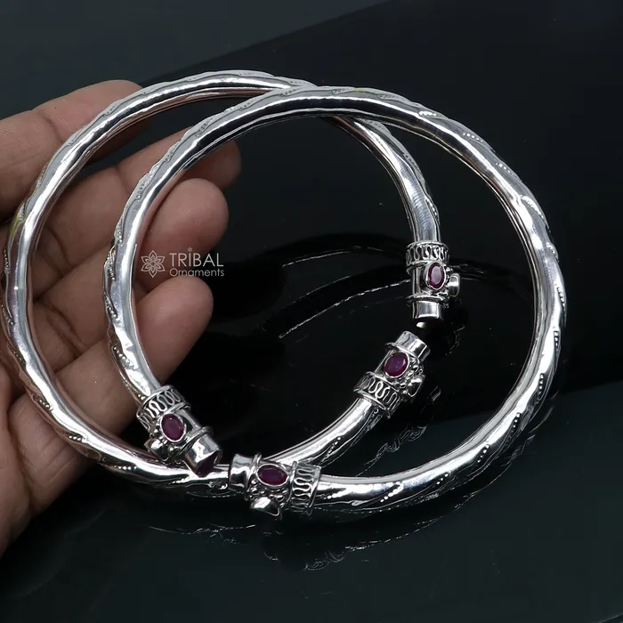 925 sterling silver stylish design ankle kada ankle bangle bracelet with gorgeous red stone nsfk121 TRIBAL ORNAMENTS Bracelets