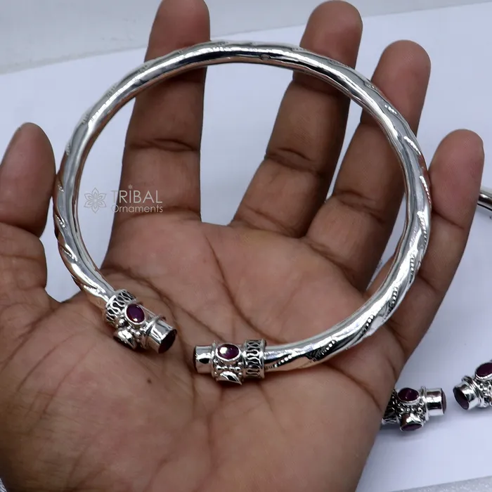 925 sterling silver stylish design ankle kada ankle bangle bracelet with gorgeous red stone nsfk121 TRIBAL ORNAMENTS Bracelets
