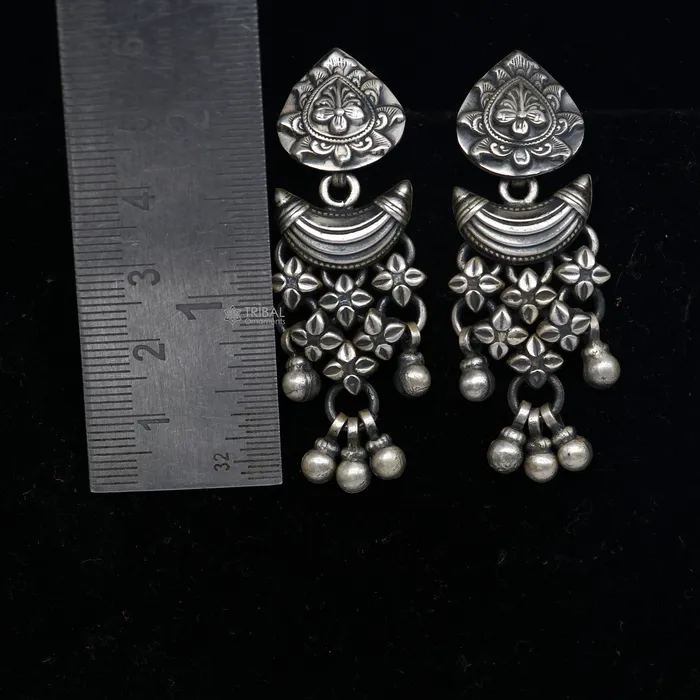 925 sterling silver unique work floral design stud earrings with hanging drops ethnic brides jewellery India s1316 TRIBAL ORNAMENTS Earrings 925 sterling silver unique work floral design stud earrings with hanging drops ethnic brides jewellery India s1316 TRIBAL ORNAMENTS Earrings