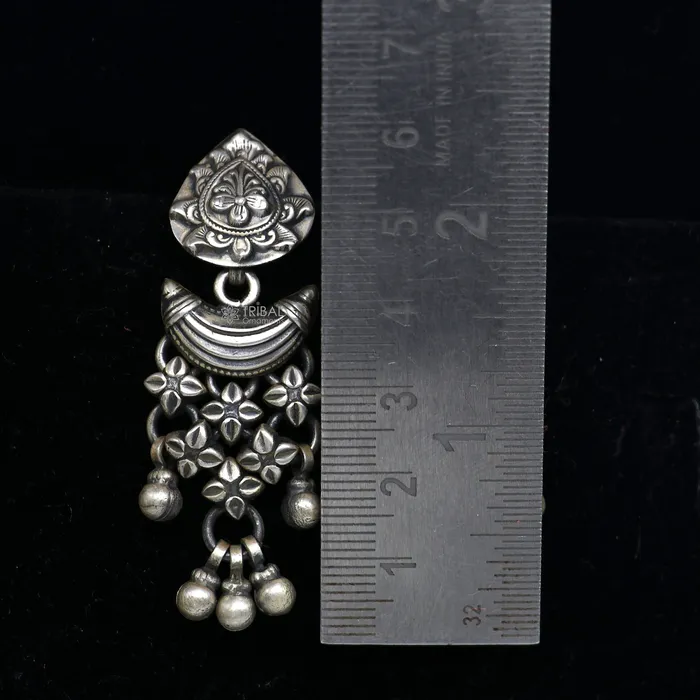 925 sterling silver unique work floral design stud earrings with hanging drops ethnic brides jewellery India s1316 TRIBAL ORNAMENTS Earrings 925 sterling silver unique work floral design stud earrings with hanging drops ethnic brides jewellery India s1316 TRIBAL ORNAMENTS Earrings