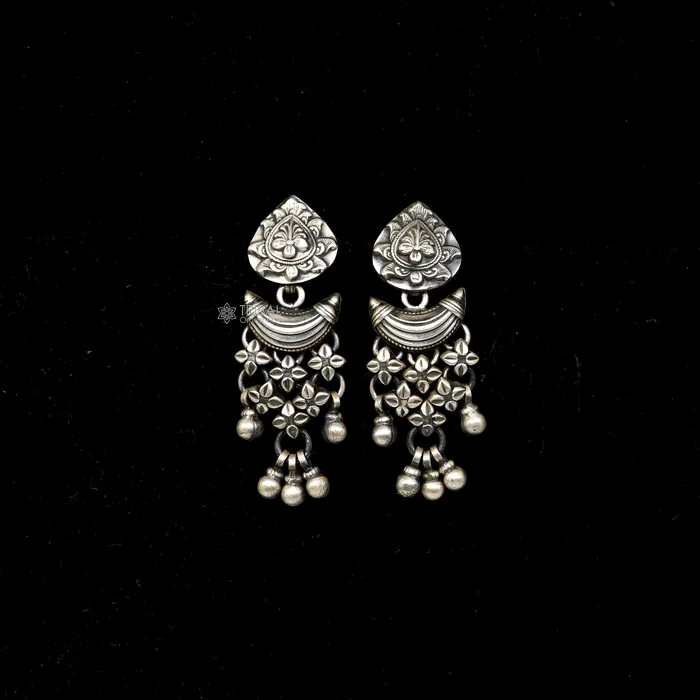 925 sterling silver unique work floral design stud earrings with hanging drops ethnic brides jewellery India s1316 TRIBAL ORNAMENTS Earrings 925 sterling silver unique work floral design stud earrings with hanging drops ethnic brides jewellery India s1316 TRIBAL ORNAMENTS Earrings