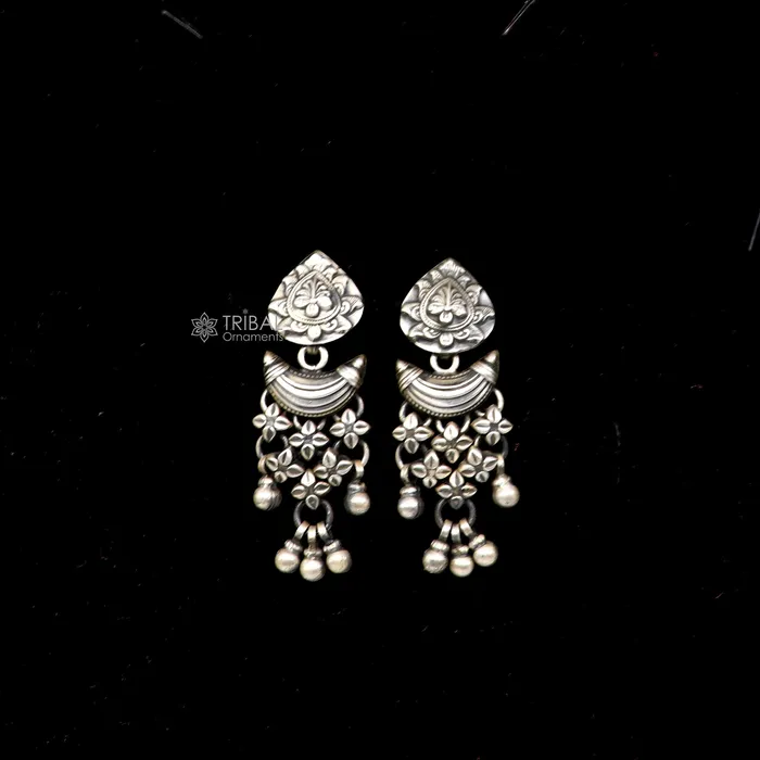 925 sterling silver unique work floral design stud earrings with hanging drops ethnic brides jewellery India s1316 TRIBAL ORNAMENTS Earrings 925 sterling silver unique work floral design stud earrings with hanging drops ethnic brides jewellery India s1316 TRIBAL ORNAMENTS Earrings