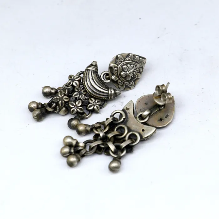 925 sterling silver unique work floral design stud earrings with hanging drops ethnic brides jewellery India s1316 TRIBAL ORNAMENTS Earrings 925 sterling silver unique work floral design stud earrings with hanging drops ethnic brides jewellery India s1316 TRIBAL ORNAMENTS Earrings