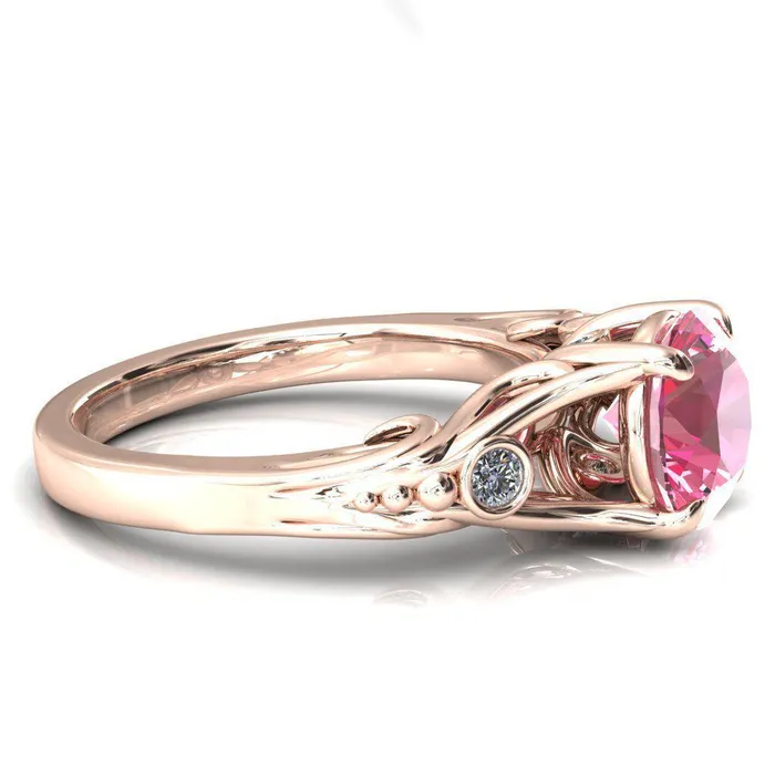 Aerolynn Round Pink Sapphire 4 Prong Diamond Accent Engagement Ring Fire Brilliance Rings