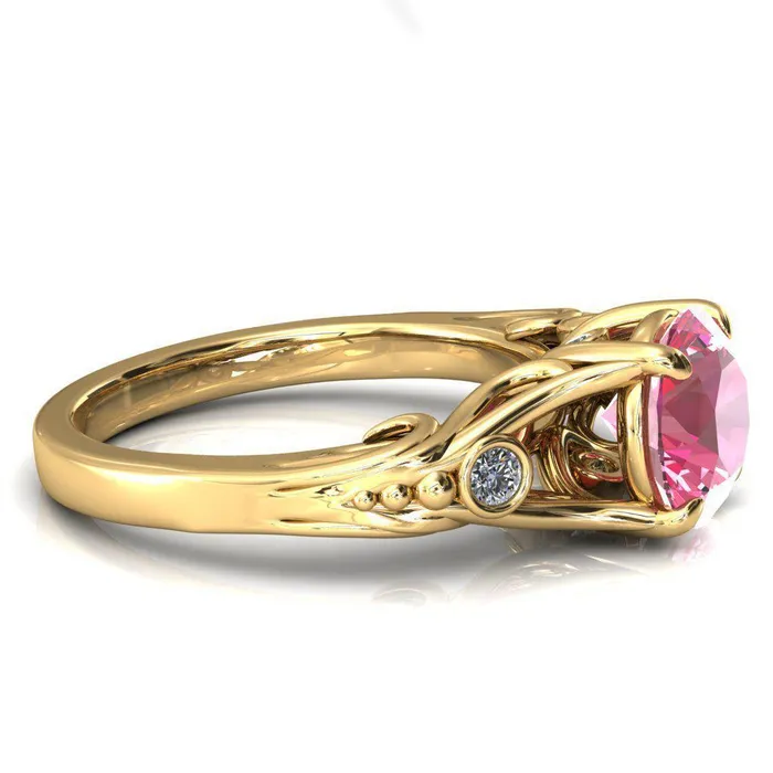Aerolynn Round Pink Sapphire 4 Prong Diamond Accent Engagement Ring Fire Brilliance Rings