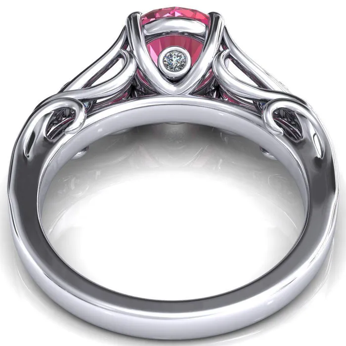 Aerolynn Round Pink Sapphire 4 Prong Diamond Accent Engagement Ring Fire Brilliance Rings