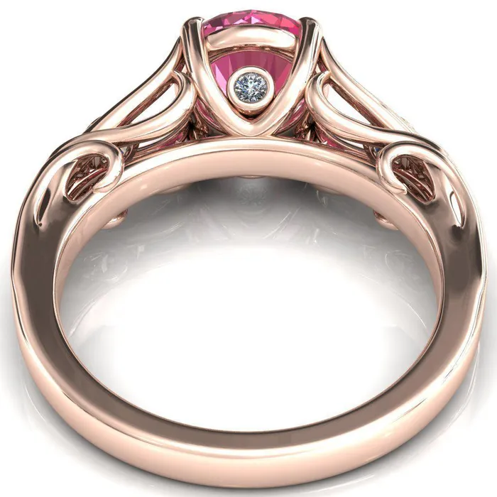 Aerolynn Round Pink Sapphire 4 Prong Diamond Accent Engagement Ring Fire Brilliance Rings